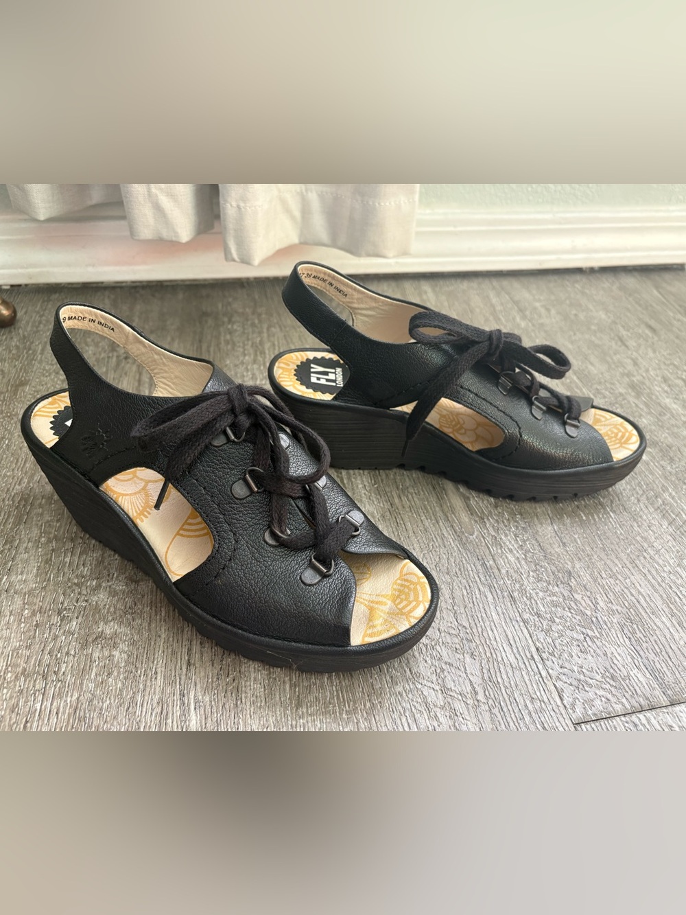 Fly London ladies platform wedge heel lace up open toe sandals